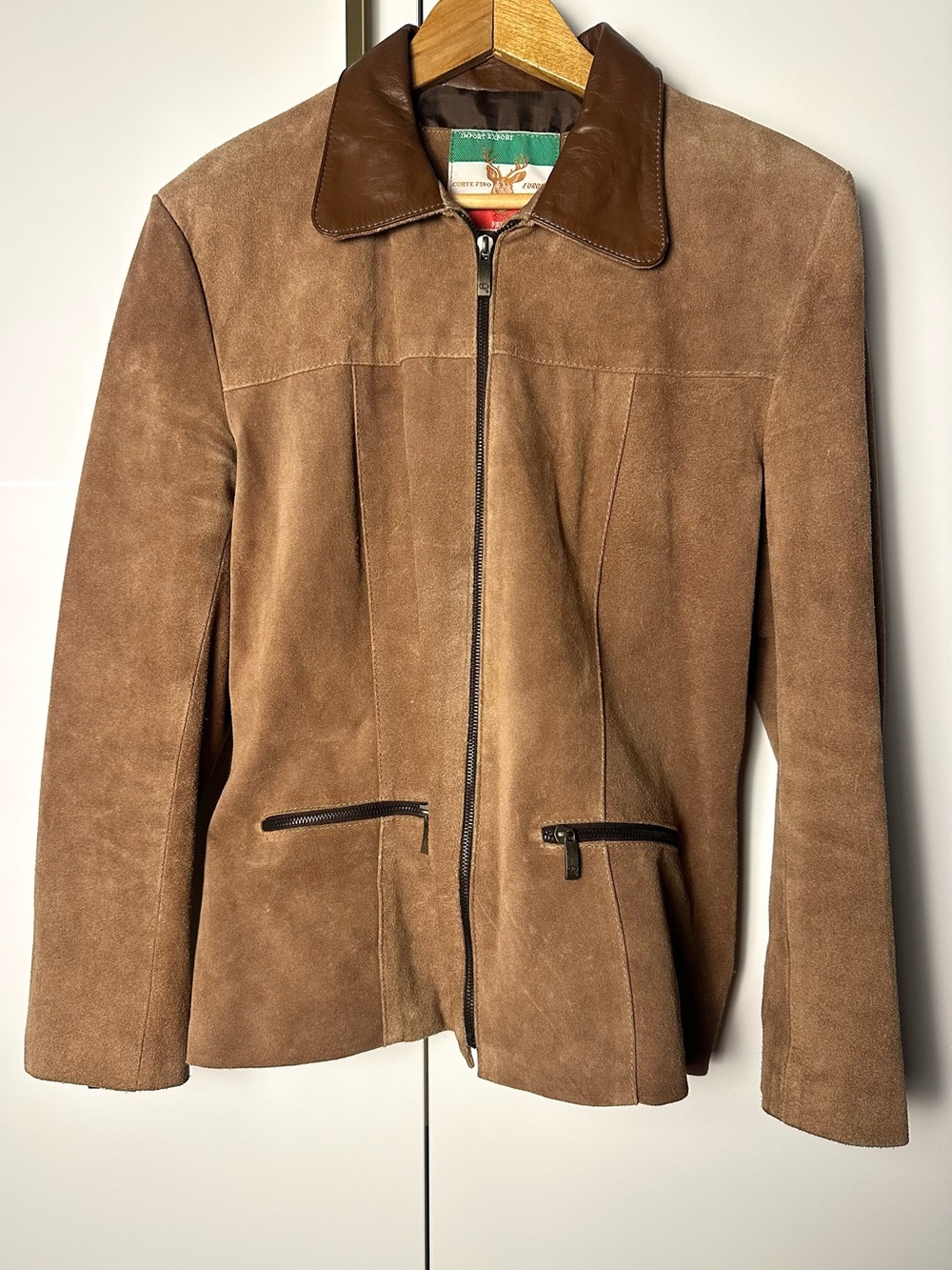 Corte Fino Europeo Genuine Suede Leather Jacket Tan small